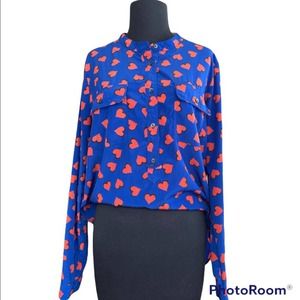 GAP Royal Blue & Red Heart Button Down Shirt Size Med. Valentine